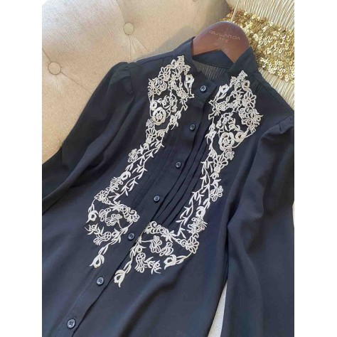 L759 Custom Made To Order Chiffon Womans Embroidered Bodysuit shirt Regular Size XS S M L XL & Plus size 1x-10x (SZ16-52)